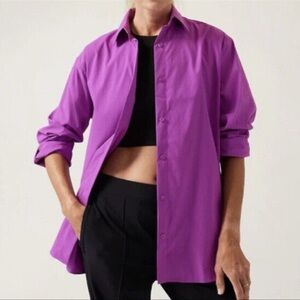 Athleta Poplin Top Oversized Button Down Shirt Jazzy Purple Women's Size Small